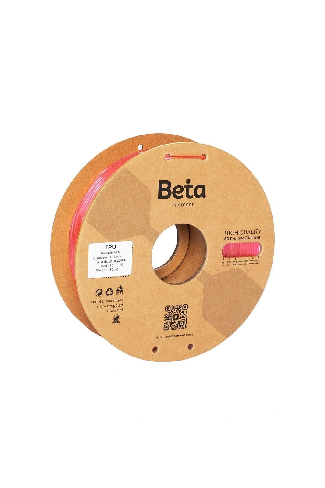 Beta TPU 95A Filament Şeffaf Ahududu Kırmızısı - 1.75mm