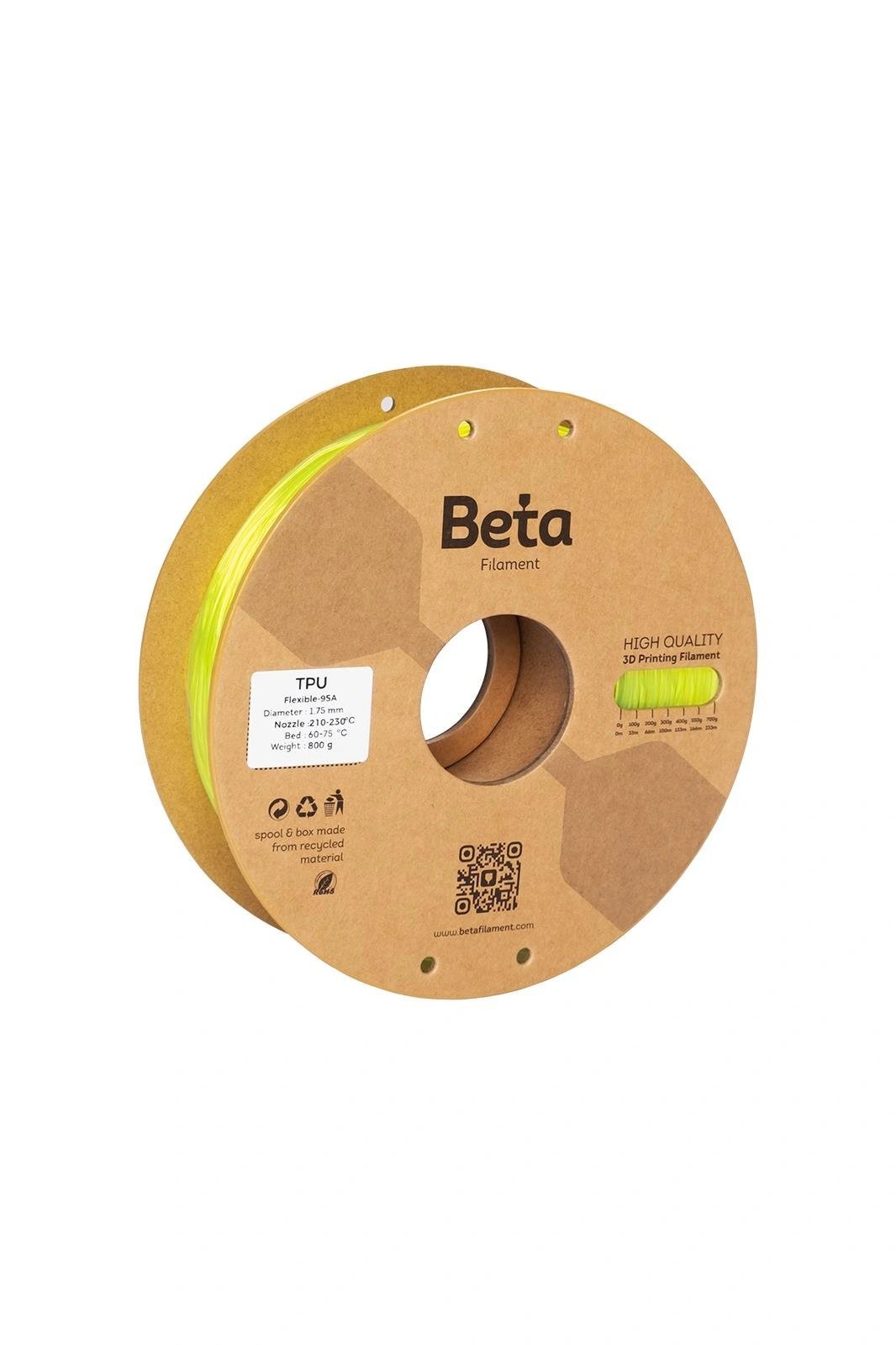 Beta TPU 95A Filament Şeffaf Limon Sarısı - 1.75mm